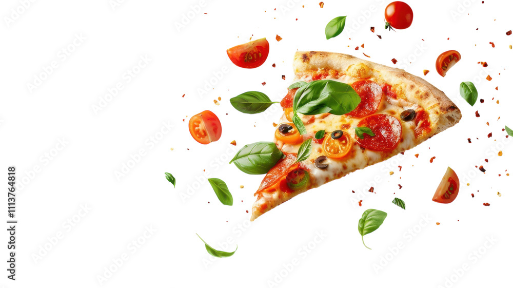 Isolated Flying Pizza Slice Perfect for Advertising and Food Blogs Isolated Flying Pizza Slice Perfect for Advertising and Food Blogs