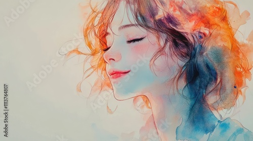 Side Profile of a Woman with Closed Eyes in Soft Watercolor