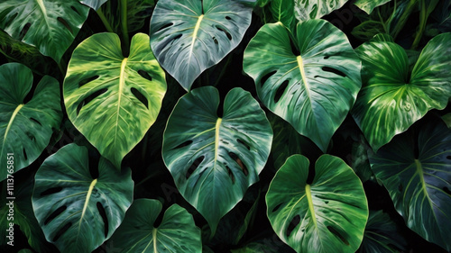 Wallpaper Mural A vibrant top-down view of a lush collection of beautiful taro leaves Torontodigital.ca