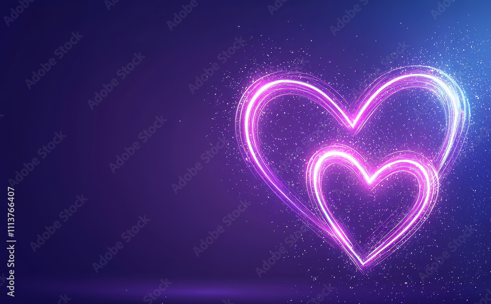 Glowing pink hearts with sparkling effects on dark background create romantic atmosphere, perfect for expressing love and affection Glowing pink hearts with sparkling effects on dark background create romantic atmosphere, perfect for expressing love and affection