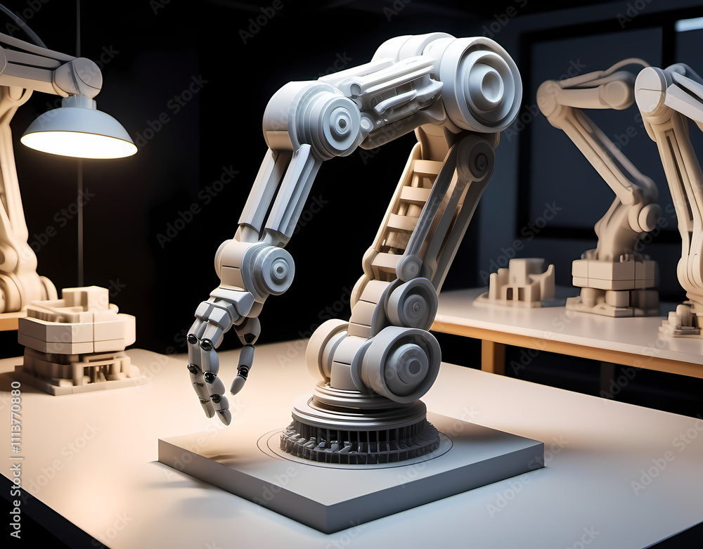 Robotic arm 3D printing a complex architectural model Generative AI Robotic arm 3D printing a complex architectural model Generative AI