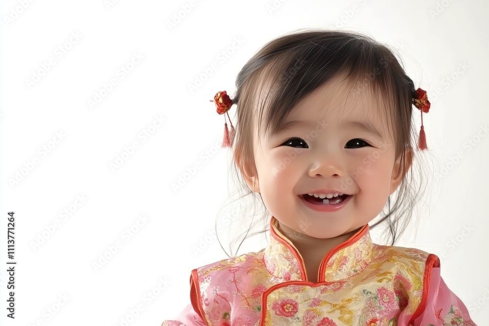 Happy Asian Toddler Girl Wearing Traditional Dress Happy Asian Toddler Girl Wearing Traditional Dress