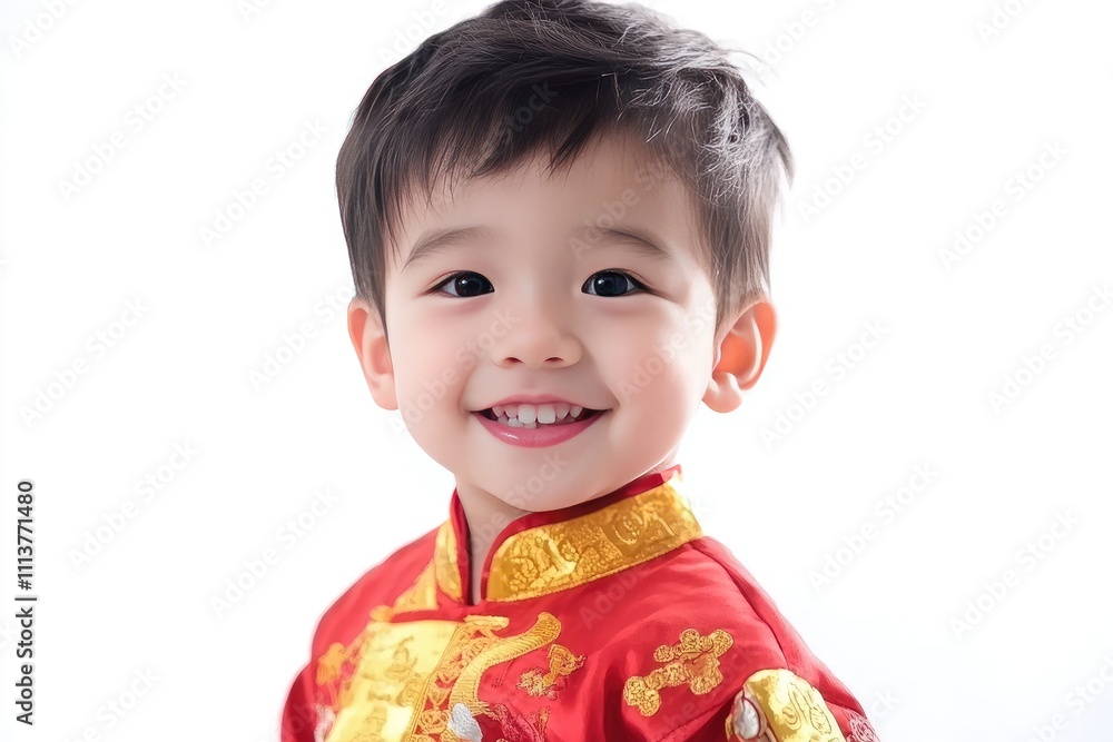 Happy Toddler Wearing Traditional Red Chinese Clothing Happy Toddler Wearing Traditional Red Chinese Clothing