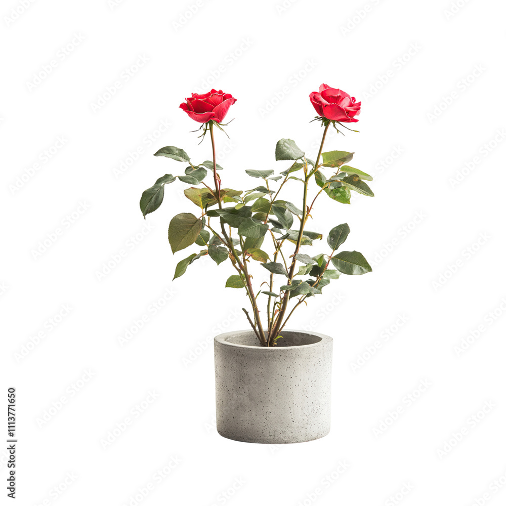 Fototapeta premium Red Roses in Concrete Pot