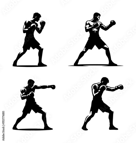 vector set of boxing athlete silhouette icon (artwork 1)