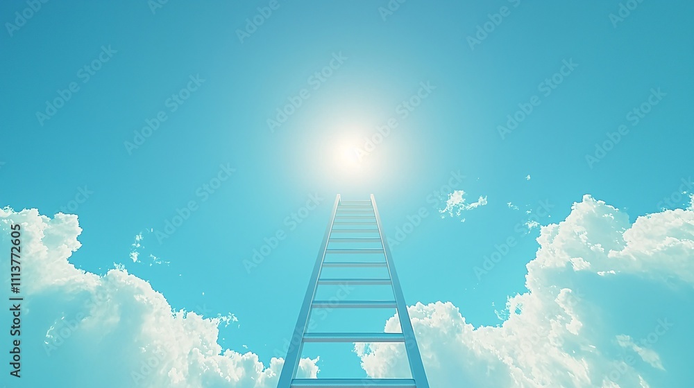 Ascending Ambitions - Minimalist Ladder Symbolizing Growth and Success Towards Blue Sky with Subtle Clouds Ascending Ambitions - Minimalist Ladder Symbolizing Growth and Success Towards Blue Sky with Subtle Clouds