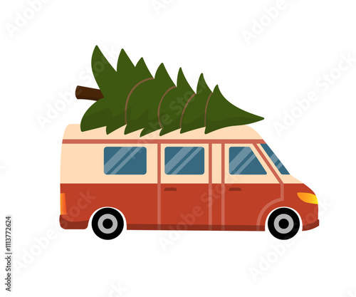 Christmas tree on the roof of a van.