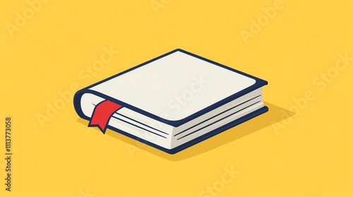 A closed book with a red bookmark sits on a yellow background.