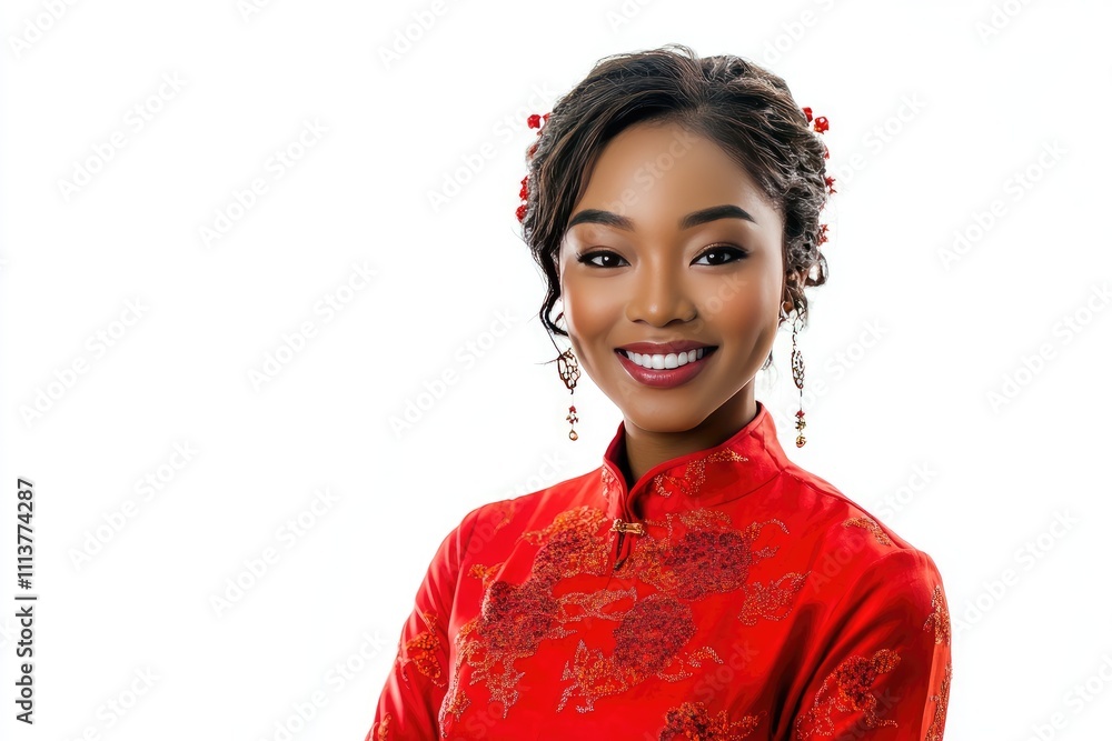 Beautiful Woman In Red Traditional Chinese Dress Beautiful Woman In Red Traditional Chinese Dress