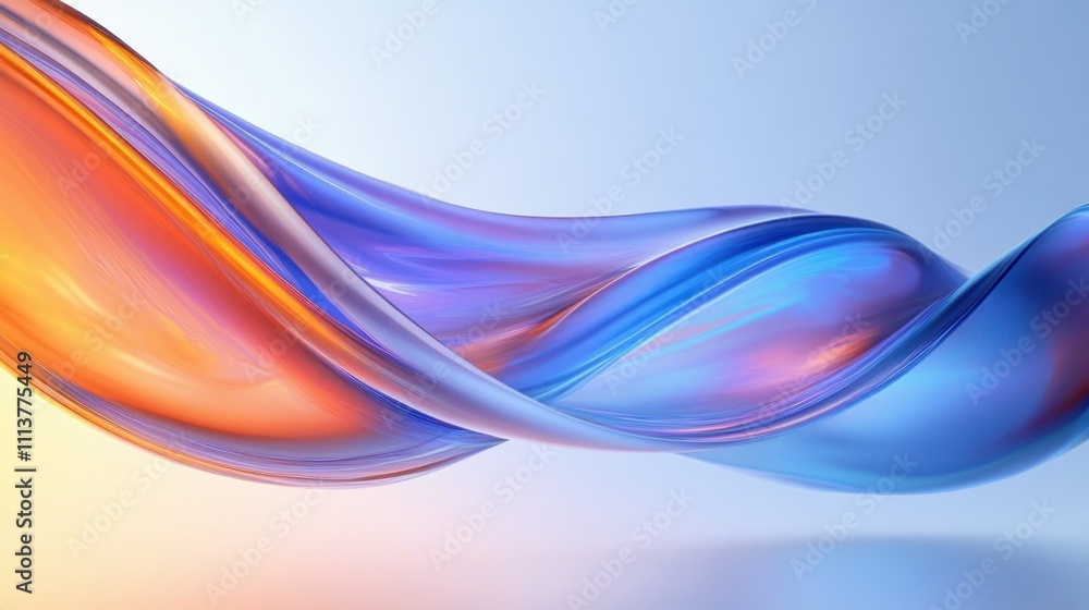 Abstract Three Dimensional Glass Design with Colorful Light Reflections and Minimalist Flowing Aesthetic Abstract Three Dimensional Glass Design with Colorful Light Reflections and Minimalist Flowing Aesthetic