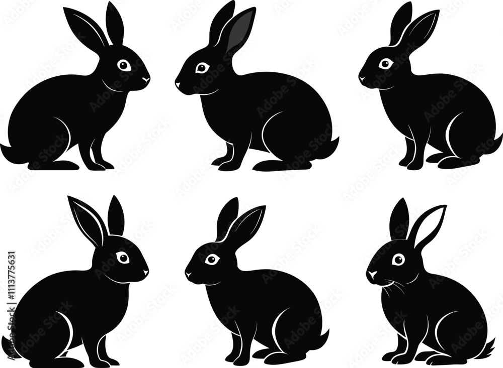 Fototapeta premium Set of Rabbit Silhouette Vector Illustration Design
