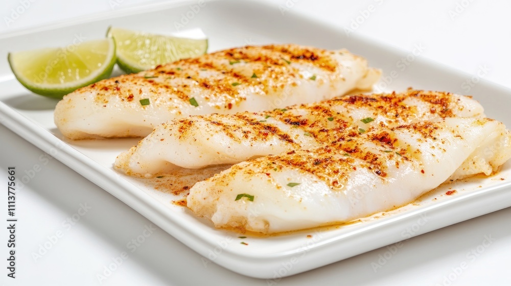 A minimalist composition of grilled squid served on a simple white plate with a single wedge of lime, focusing on the quality and presentation of the dish A minimalist composition of grilled squid served on a simple white plate with a single wedge of lime, focusing on the quality and presentation of the dish