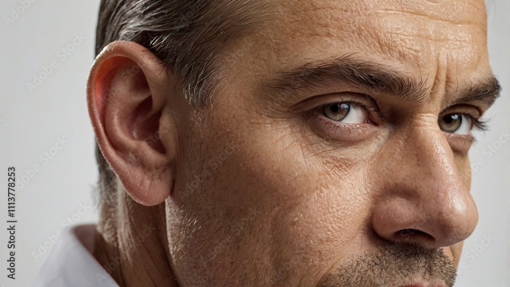 Obraz premium lose_up_view_of_a_mans_ear_on_white_backgroun