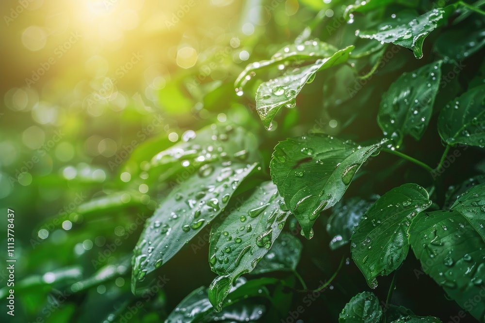 Morning dew on leaves natures beauty in green tones. Morning dew on leaves natures beauty in green tones.