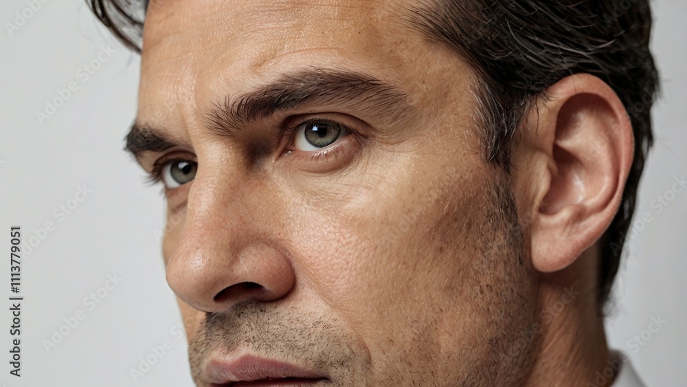 Obraz premium lose_up_view_of_a_mans_ear_on_white_backgroun