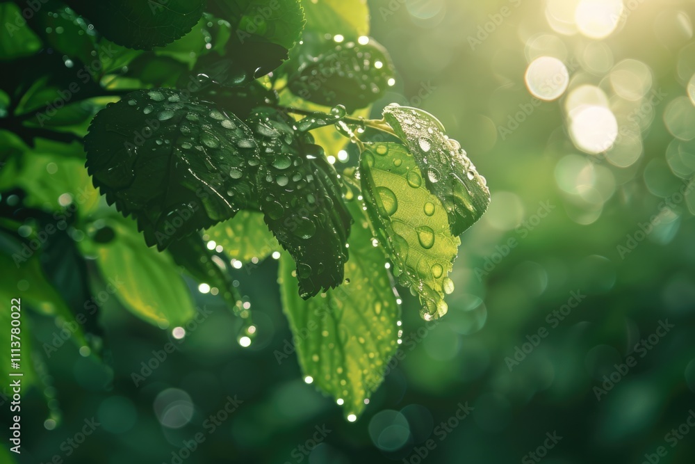 Morning dew on leaves natures beauty in green tones. Morning dew on leaves natures beauty in green tones.