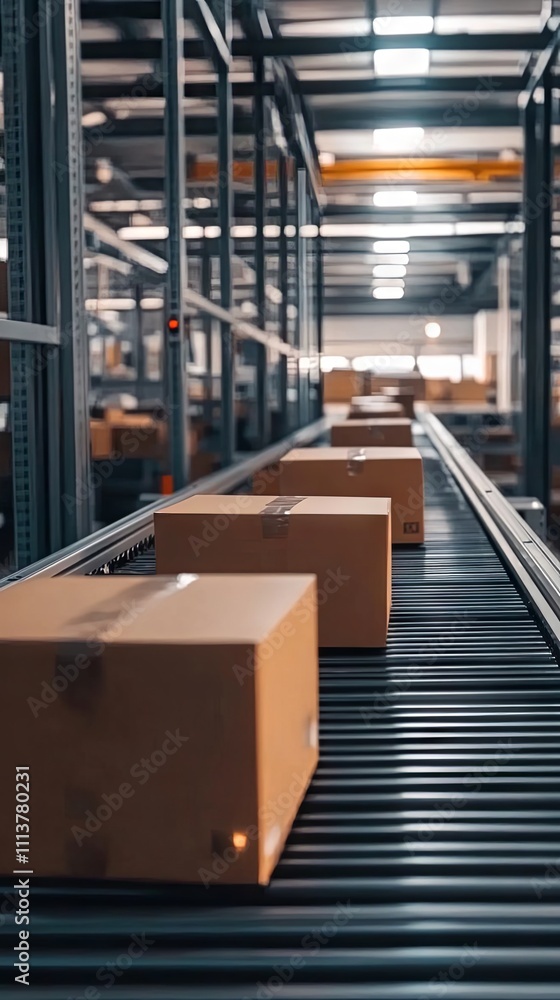 Fototapeta premium Automated Conveyor Belt System in a Warehouse