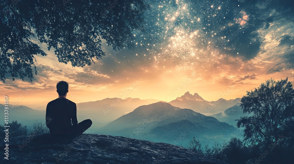 Obraz premium Serene Mountain Meditation at Sunset
