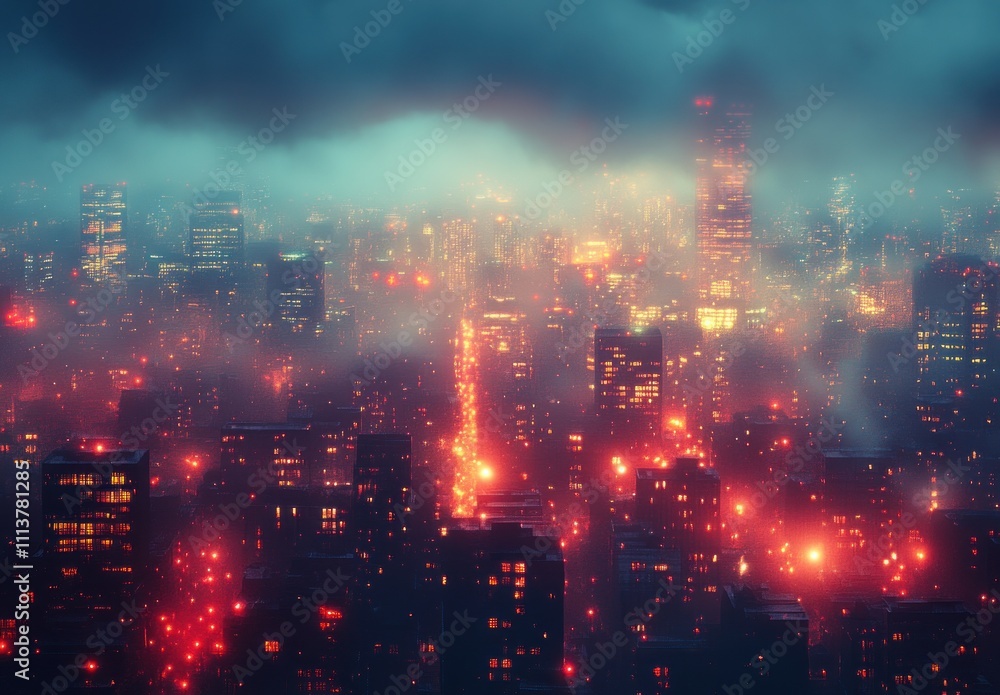 Fototapeta premium Winter City Night Background with Bokeh Street Lights for Christmas and New Year Celebration