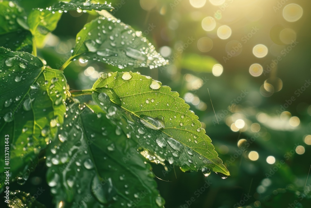 Morning dew on leaves natures beauty in green tones. Morning dew on leaves natures beauty in green tones.