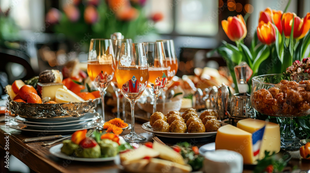 Festive Dutch Kings Day Celebration with Colorful Table and Delicious Food Festive Dutch Kings Day Celebration with Colorful Table and Delicious Food