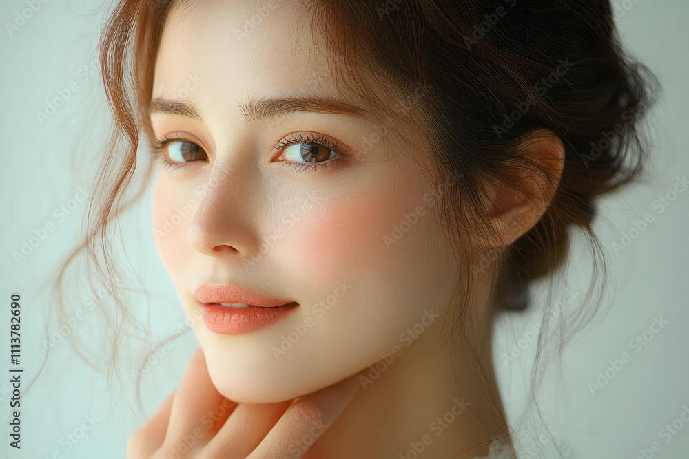 Woman Skincare Beauty Portrait Natural Soft Light Asian Mother 50s Health Smile Lifestyle Woman Skincare Beauty Portrait Natural Soft Light Asian Mother 50s Health Smile Lifestyle