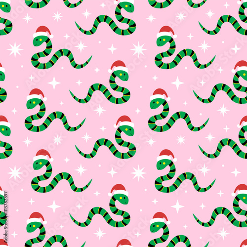 Seamless pattern with snakes and stars. Mystical snake pattern for fabric and wrapping paper.