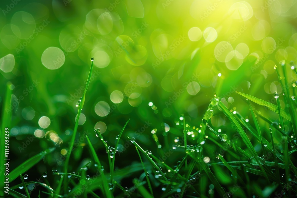 Obraz premium Morning dew on green grass pure beauty of nature.