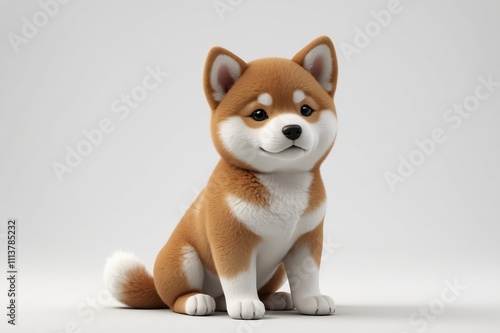 Adorable Shiba Inu puppy sitting on white background. (1) photo