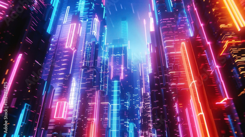 Futuristic cityscape with neon lights casting a vibrant glow, capturing the essence of a cyberpunk metropolis