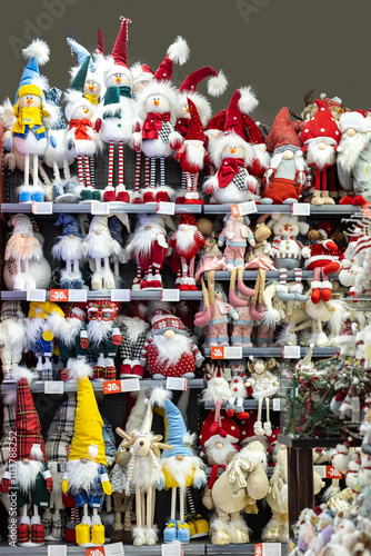 Sale of Christmas soft toys in the store