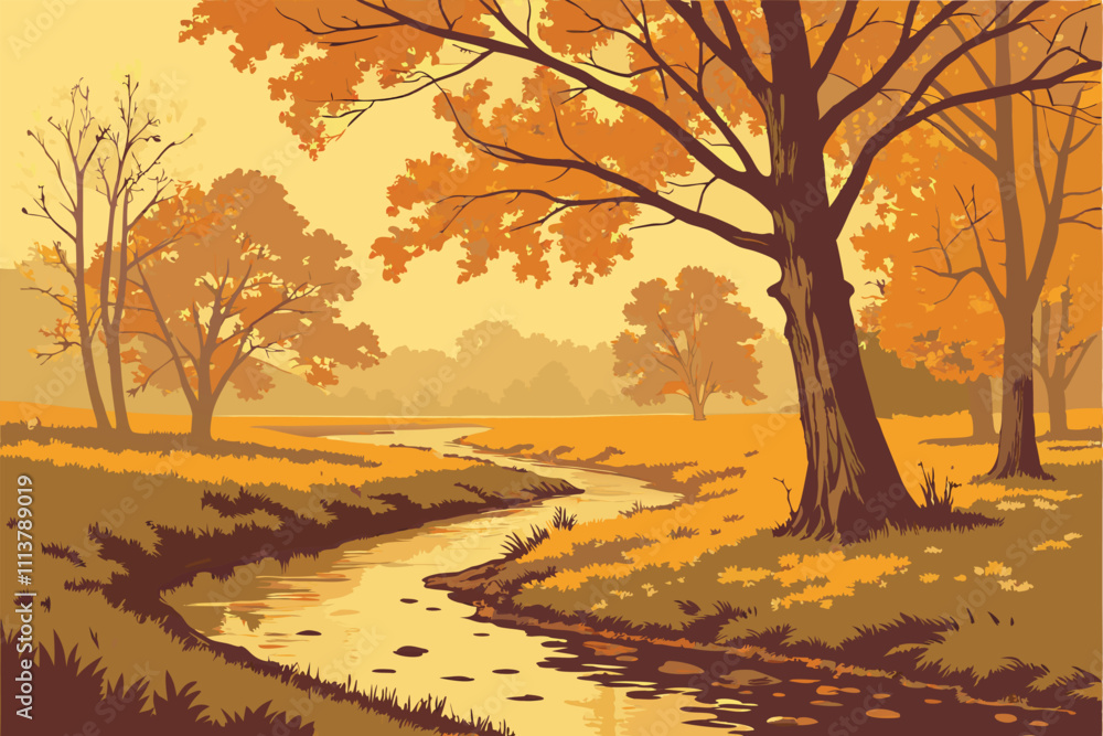 Illustrator Artwork of landscape and paysage nature and mountain and sky, clouds, lakes with nice view autume Illustrator Artwork of landscape and paysage nature and mountain and sky, clouds, lakes with nice view autume