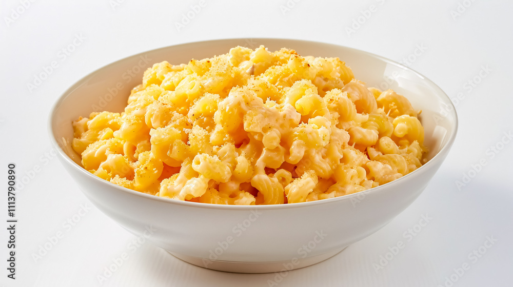 Macaroni and Cheese: Creamy macaroni and cheese with a cheesy sauce and baked to perfection on a white background. Macaroni and Cheese: Creamy macaroni and cheese with a cheesy sauce and baked to perfection on a white background.