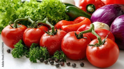 Fresh Vegetables and Herbs on a Bright White Background