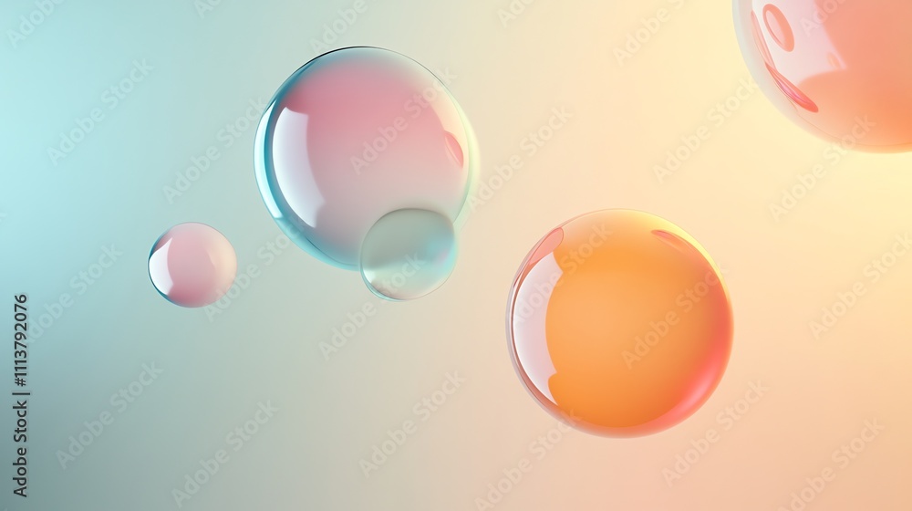 Abstract colorful spheres on a gradient background.