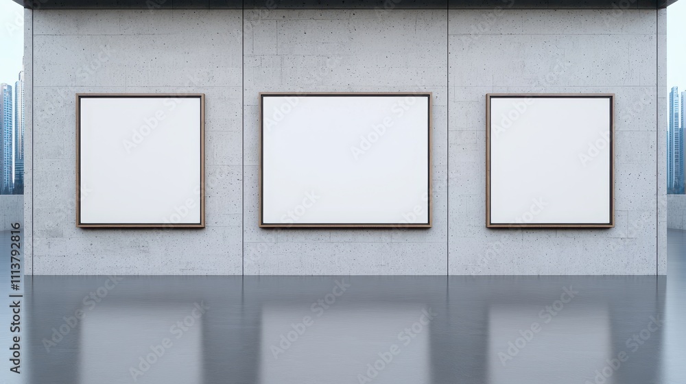 Art exhibition action blank frames displayed in modern gallery urban environment minimalistic viewpoint contemporary concept Art exhibition action blank frames displayed in modern gallery urban environment minimalistic viewpoint contemporary concept