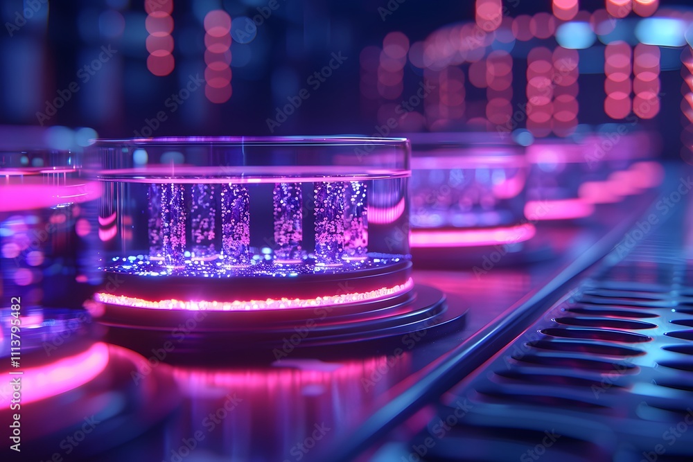 Futuristic Laboratory Setting with Glowing Neon Petri Dishes for Sci-Fi Design Futuristic Laboratory Setting with Glowing Neon Petri Dishes for Sci-Fi Design