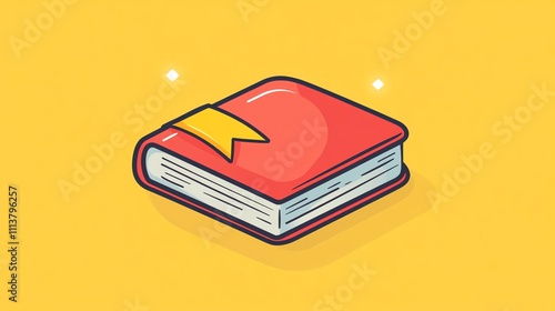 A red book with a yellow bookmark against a bright yellow background.