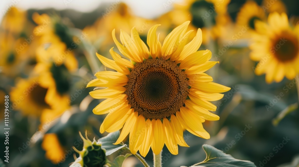 Fototapeta premium Radiant Sunflower Against a Bright Yellow Background in Nature