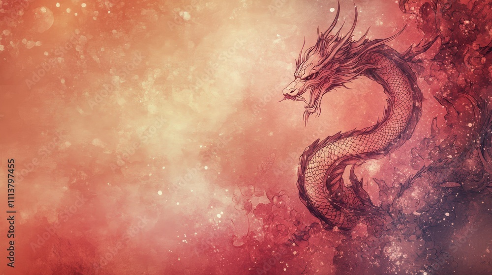 The Year of the Snake, A dragon is depicted on a red background The Year of the Snake, A dragon is depicted on a red background