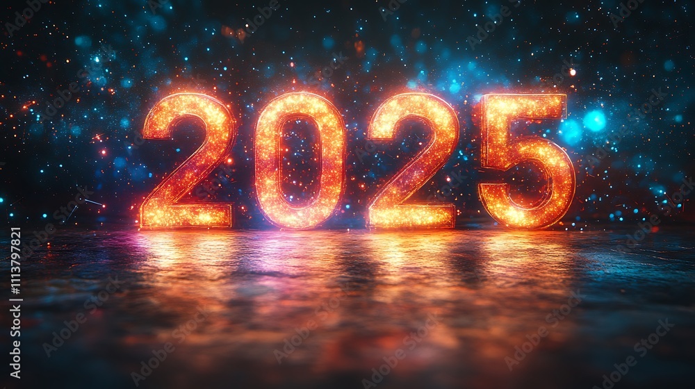 Happy New Year2025 Number with Flames. Happy New Year2025 Number with Flames.