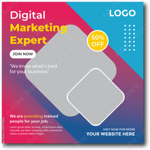 new gradient color square size social media banner design for marketing agency