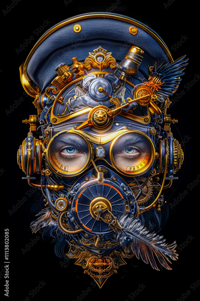 Fototapeta premium Steampunk People. AI generated image. A digital illustration of a steampunk adventurer as a poster design.