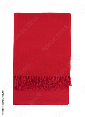 Folded plain colored red blanket scarf isolated on white background