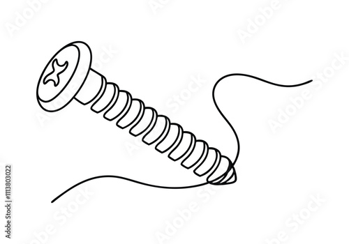 Continuous One-Line Drawing of a Screw - Minimalist Industrial Design