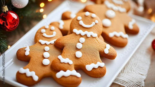 Homemade gingerbread cookies, festive Christmas dessert, decorated holiday biscuits, sweet seasonal treats, traditional baking, isolated December background.