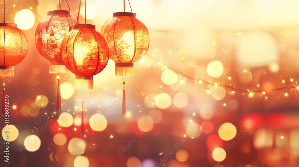 The Year of the Snake, A group of red lanterns hanging from a string The Year of the Snake, A group of red lanterns hanging from a string