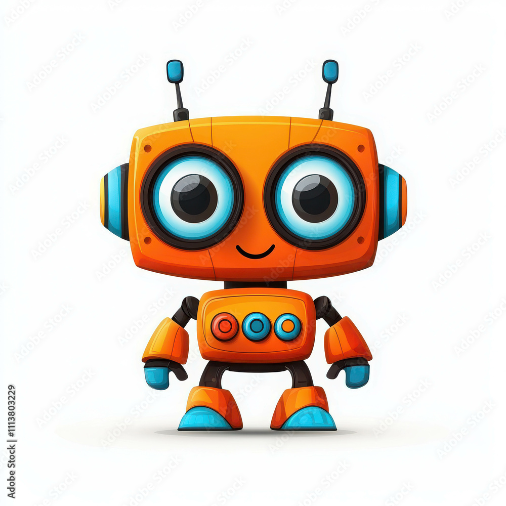 Obraz premium Cheerful Orange Robot with Big Eyes and Colorful Design for Fun Projects