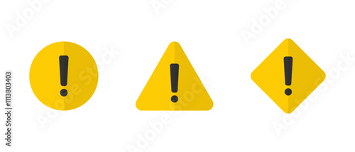 Warning sign icon set in flat design. Attention, danger symbol