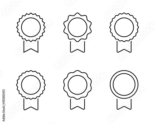Medal badge ribbon outline icon set collection. Editable stroke